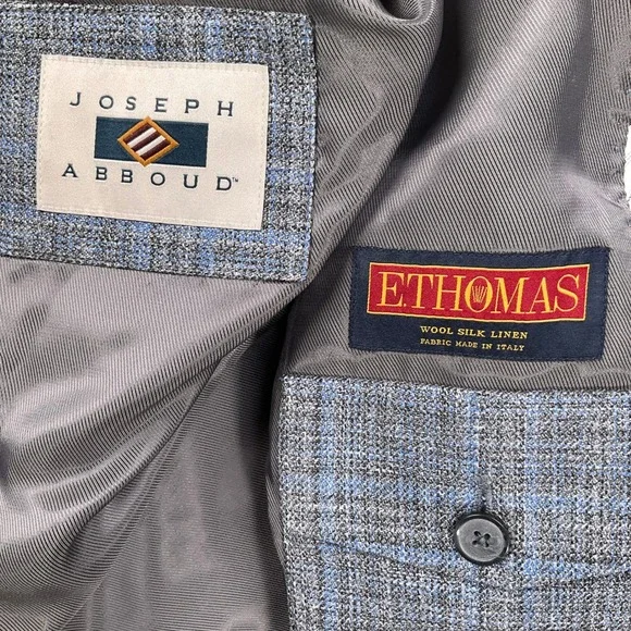 Joseph Abboud Blazer Mens 46R Gray Blue Plaid Heritage E Thomas Luxury Jacket